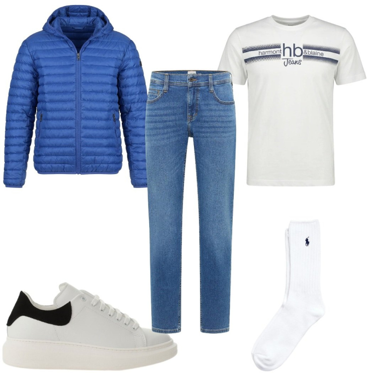 Outfit uomo - Total look #2396269. Stile Casual per Tutti i giorni. Abbinamento con jeans bootcut, sneakers, t-shirt, calzini, piumini.