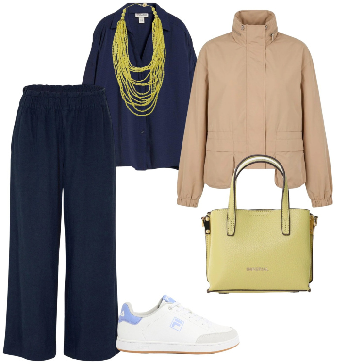 Outfit donna - Con Laki. per Tutti i giorni. Abbinamento con camicie, pantaloni capri, sneakers, bomber, borse a tracolla, collane.