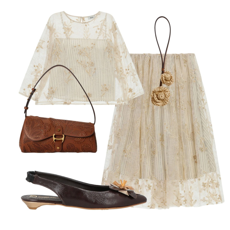 Outfit donna - Total look #2396309. Stile Romantica per Cerimonia. Abbinamento con ballerine, gonne lunghe, top, ciondoli, borse a spalla.