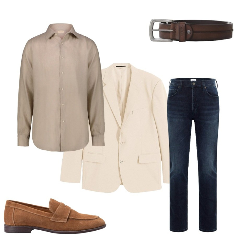 Outfit uomo - Total look #2396316. Stile Urban per Tutti i giorni. Abbinamento con giacche, jeans slim fit, cinture, camicie, scarpe stringate.