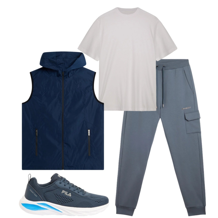 Outfit uomo - Total look #2396319. Stile Urban per Tutti i giorni. Abbinamento con sneakers, pantaloni cargo, piumini, t-shirt.