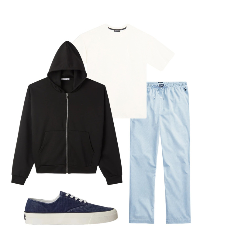 Outfit uomo - Total look #2396321. Stile Casual per Tutti i giorni. Abbinamento con felpe con cappuccio, t-shirt, pantaloni, sneakers.