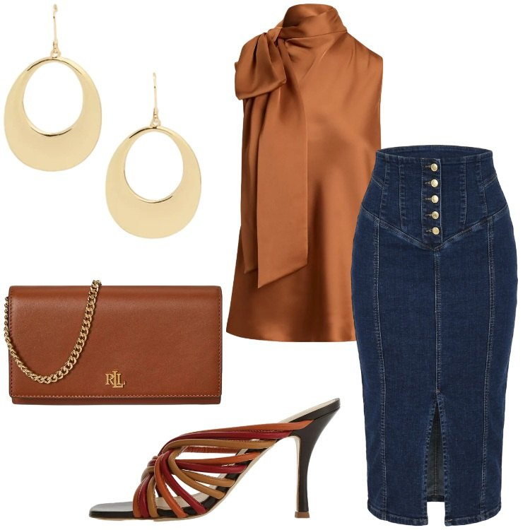 Outfit donna - Punto vita protagonista. Stile Urban per Serata fuori. Abbinamento con gonne longuette, sandali, borse a tracolla, orecchini, bluse.