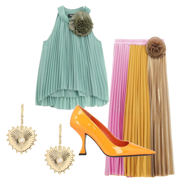 Outfit donna - Total look #2396361. Stile Romantica per Cerimonia. Abbinamento con décolleté, top, gonne lunghe, orecchini.