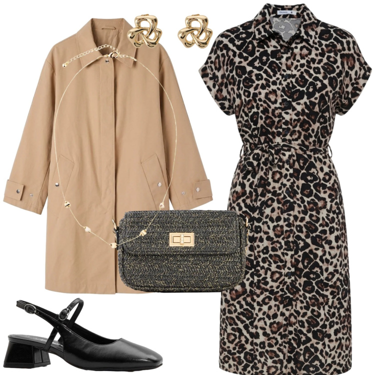 Outfit donna - Uno stile Bon Ton. Stile Bon Ton per Tutti i giorni. Abbinamento con décolleté, collane, borse a tracolla, trench, vestiti chemisier, orecchini.
