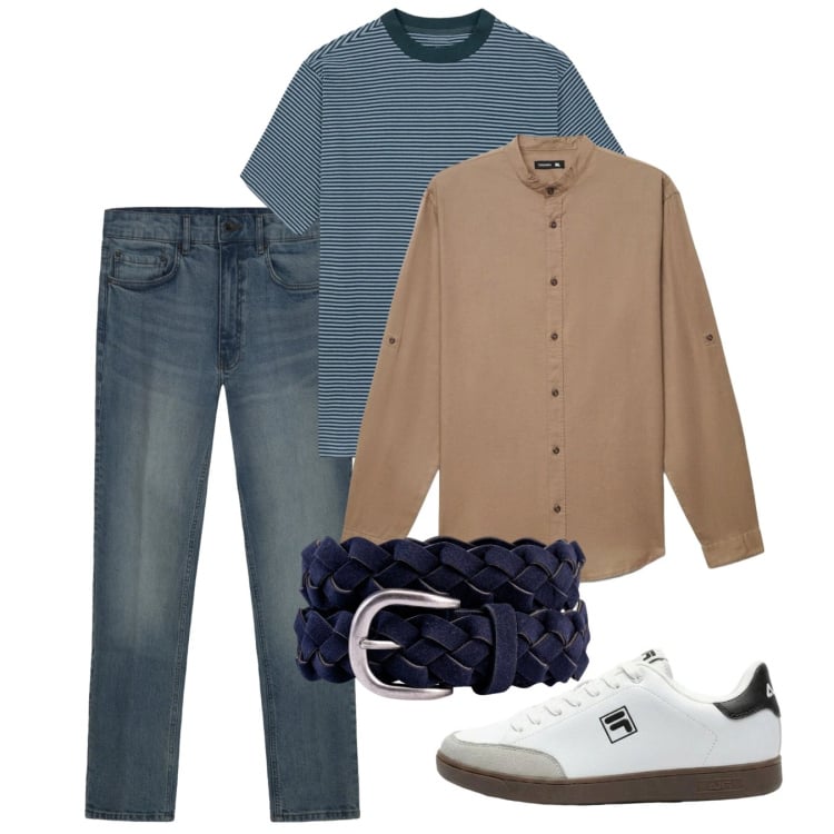 Outfit uomo - Camicia caffellatte. Stile Casual per Tutti i giorni. Abbinamento con sneakers, camicie, t-shirt, jeans, cinture.