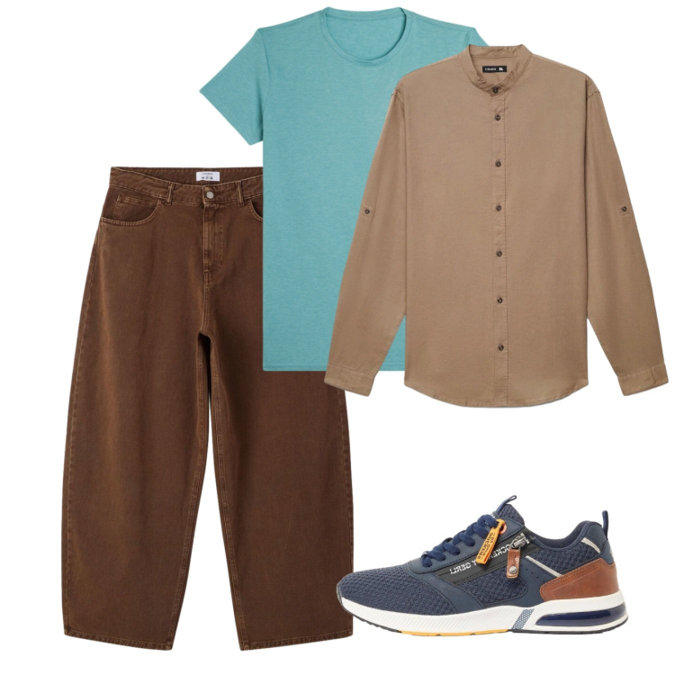 Outfit uomo - Maggio. Stile Casual per Tutti i giorni. Abbinamento con sneakers, camicie, jeans dritti, t-shirt.