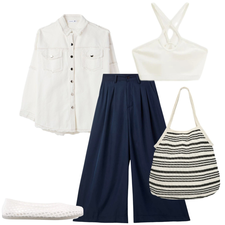Outfit donna - Total look #2396407. Stile Casual per Tutti i giorni. Abbinamento con pantaloni, shopping bag, cappotti, top, ballerine.