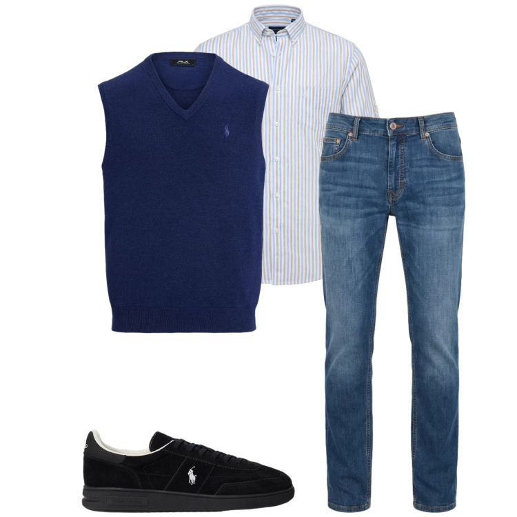 Outfit uomo - Total look #2396410. Stile Trendy per Tutti i giorni. Abbinamento con jeans, camicie a manica corta, sneakers, maglieria.