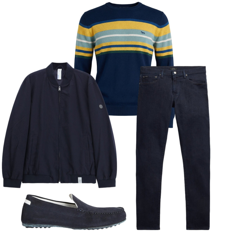 Outfit uomo - Total look #2396412. Stile Trendy per Tutti i giorni. Abbinamento con bomber, scarpe stringate, pullovers, jeans.