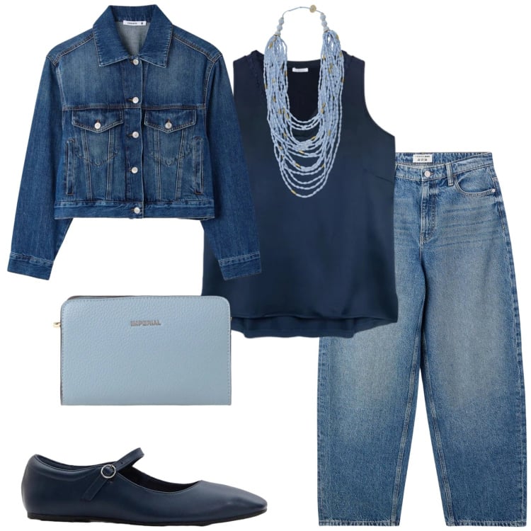 Outfit donna - Total look #2396419. Stile Casual per Tutti i giorni. Abbinamento con ballerine, cappotti, jeans, borse a tracolla, collane, top.