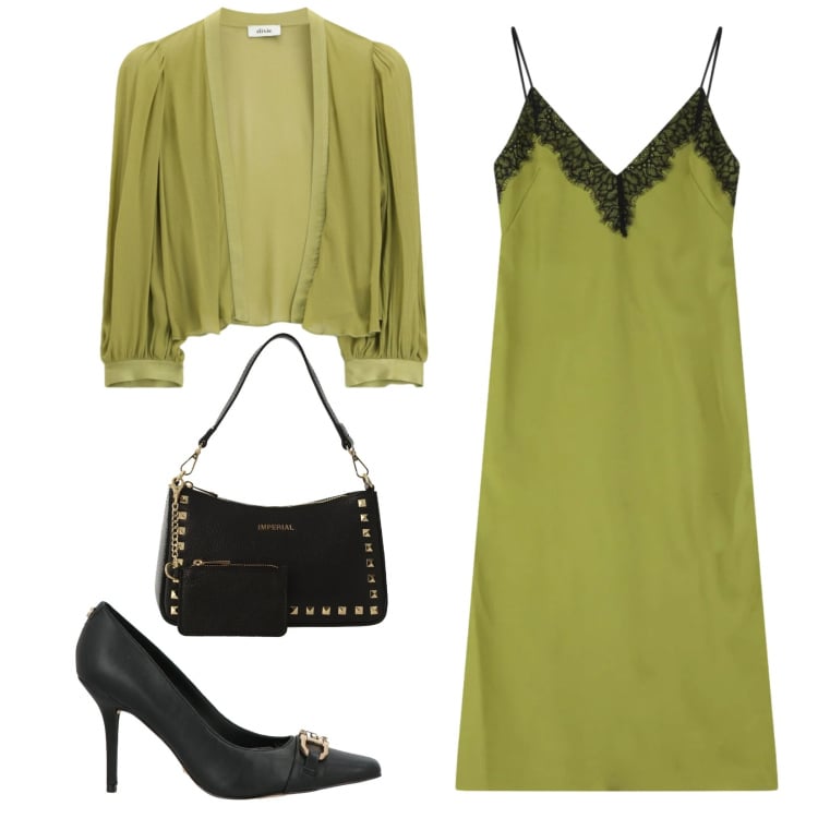 Outfit donna - Total look #2396424. Stile Chic per Cerimonia. Abbinamento con décolleté, vestiti midi/longuette, borse a spalla, blazer.