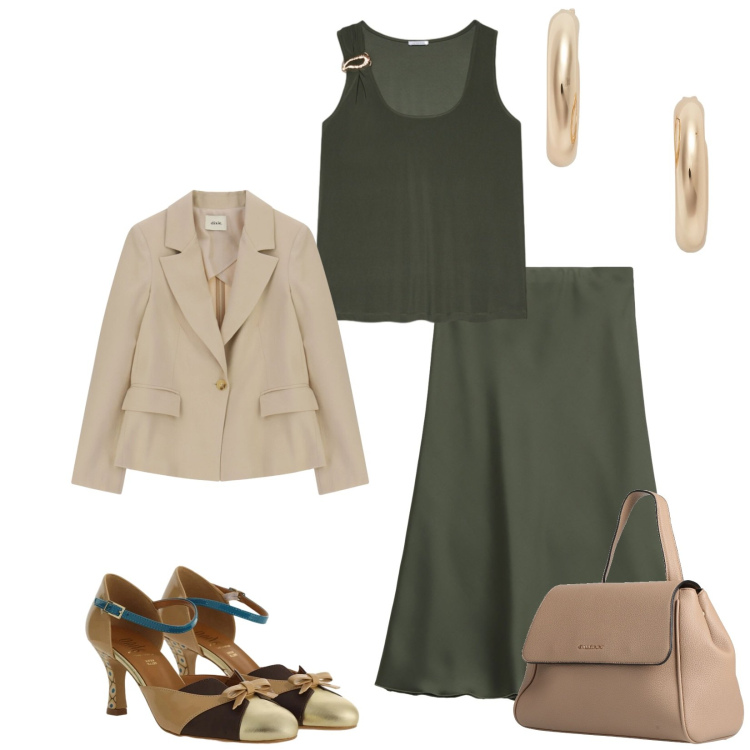 Outfit donna - Total look #2396428. Stile Bon Ton per Ufficio. Abbinamento con zaini, gonne lunghe, décolleté, blazer, canottiere, orecchini.