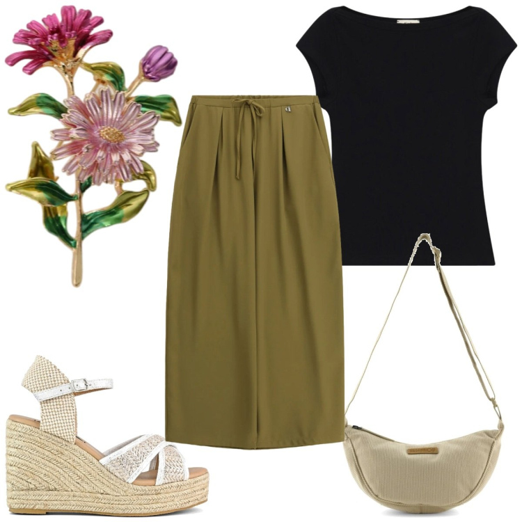 Outfit donna - Total look #2396429. Stile Trendy per Tutti i giorni. Abbinamento con cappotti, pantaloni a palazzo, top, zeppe, borse a tracolla.