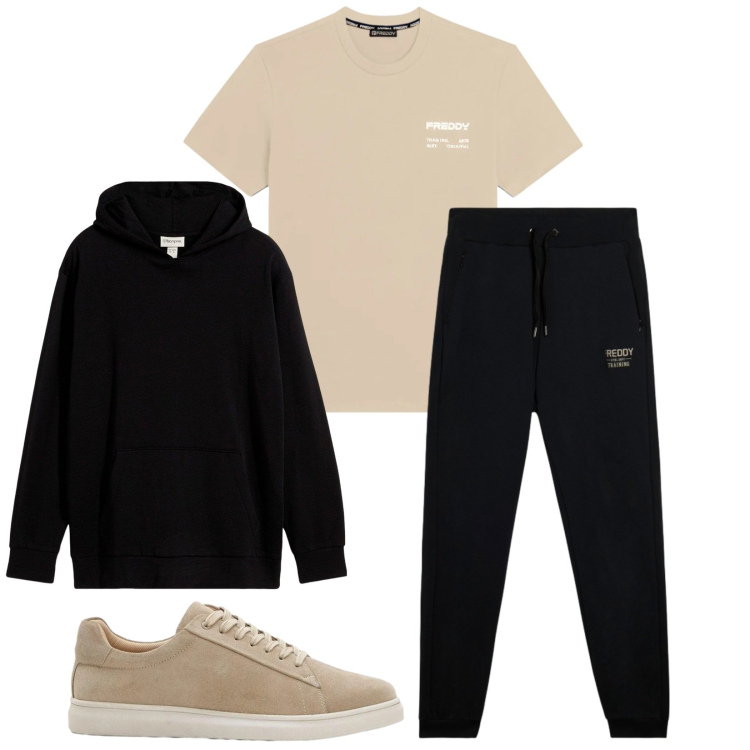 Outfit uomo - Total look #2396434. Stile Urban per Tutti i giorni. Abbinamento con felpe con cappuccio, sneakers, t-shirt, pantaloni.
