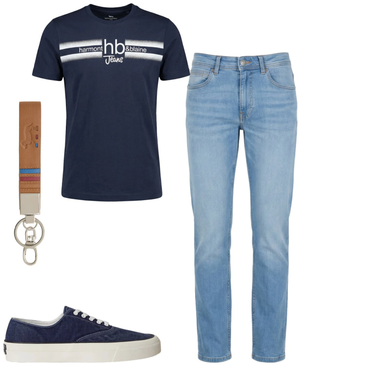 Outfit uomo - Total look #2396439. Stile Casual per Tutti i giorni. Abbinamento con portachiavi, t-shirt, jeans, sneakers.