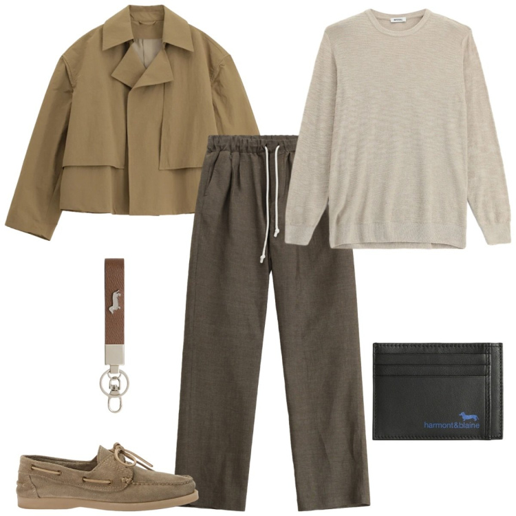 Outfit uomo - Total look #2396446. Stile Urban per Ufficio. Abbinamento con pantaloni, cappotti, maglieria, portachiavi, portafogli, scarpe stringate.