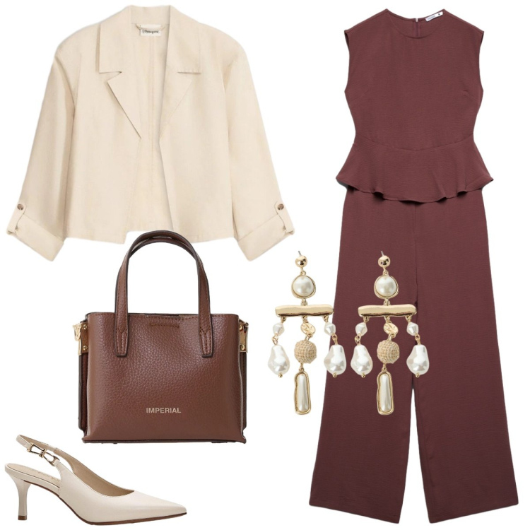 Outfit donna - Ufficio. Stile Chic per Ufficio. Abbinamento con blazer, décolleté, tute, borse a tracolla, orecchini.