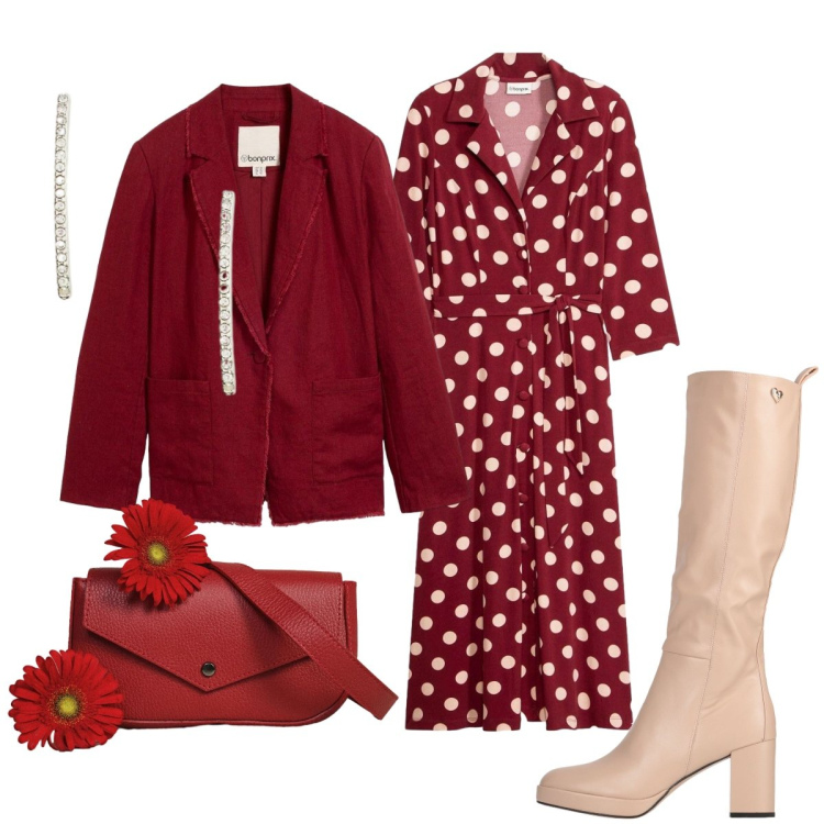 Outfit donna - In città. Stile Bon Ton per Tutti i giorni. Abbinamento con stivali, vestiti chemisier, blazer, borse a tracolla, orecchini.