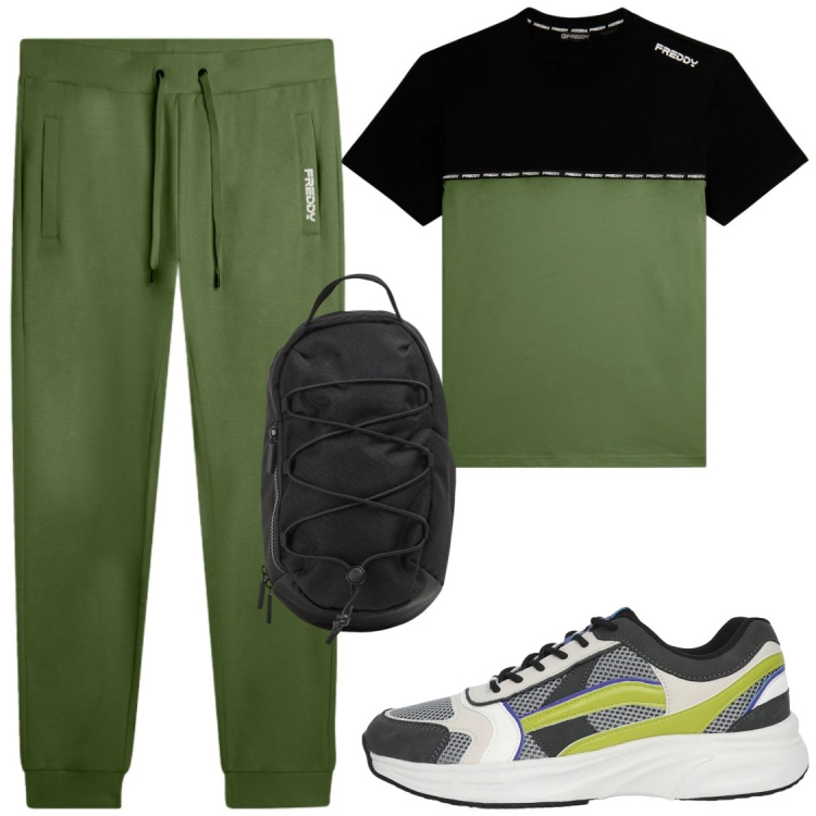 Outfit uomo - TempoLibero#viaggi#sport. Stile Casual per Tutti i giorni. Abbinamento con sneakers, borse sportive, t-shirt, pantaloni.