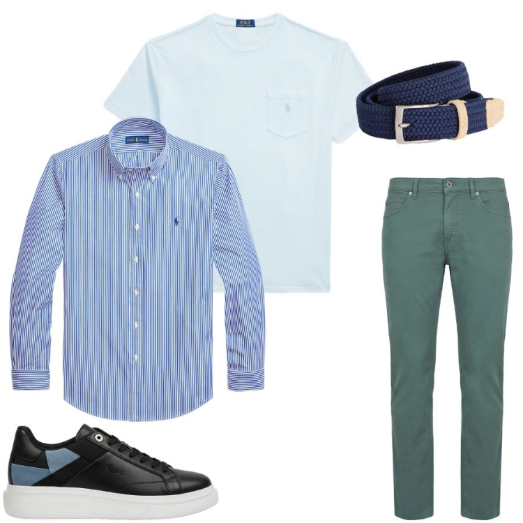 Outfit uomo - Total look #2396478. Stile Urban per Tutti i giorni. Abbinamento con cinture, sneakers, pantaloni, camicie, t-shirt.