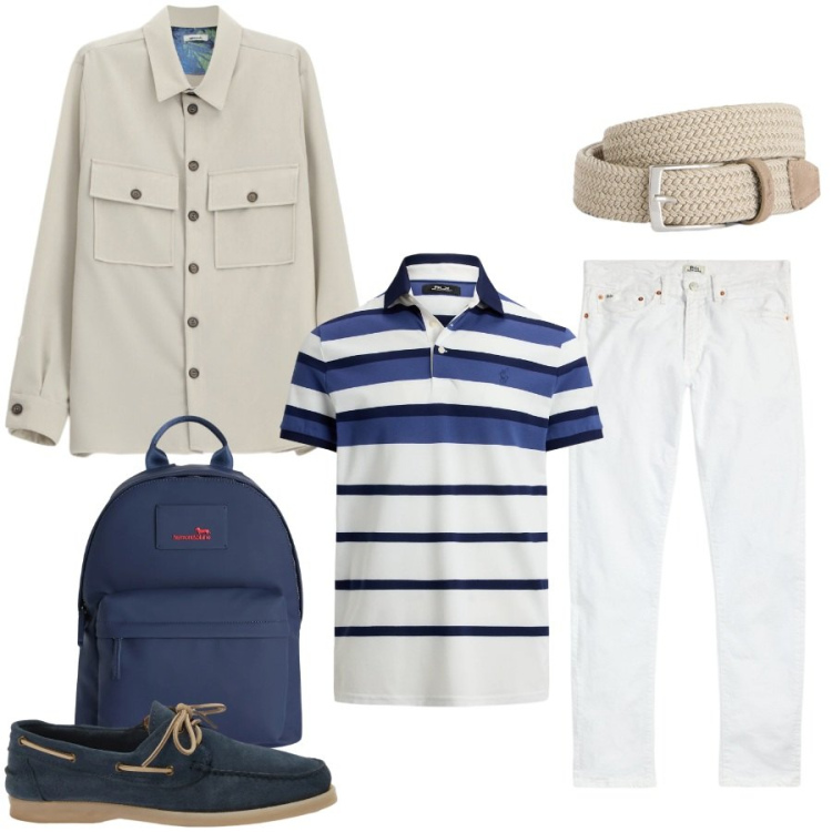 Outfit uomo - Total look #2396481. Stile Urban per Tutti i giorni. Abbinamento con camicie, cinture, borse sportive, scarpe stringate, jeans, polo.