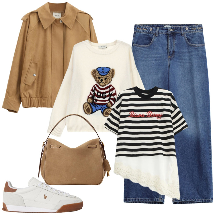 Outfit donna - Sport chic ogni giorno. Stile Sporty chic per Tutti i giorni. Abbinamento con bomber, t-shirt, maglieria, jeans, borse a mano, sneakers.