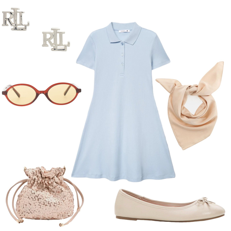 Outfit donna - less is more. per Tutti i giorni. Abbinamento con ballerine, vestiti, foulard, pochette, occhiali da sole, orecchini.
