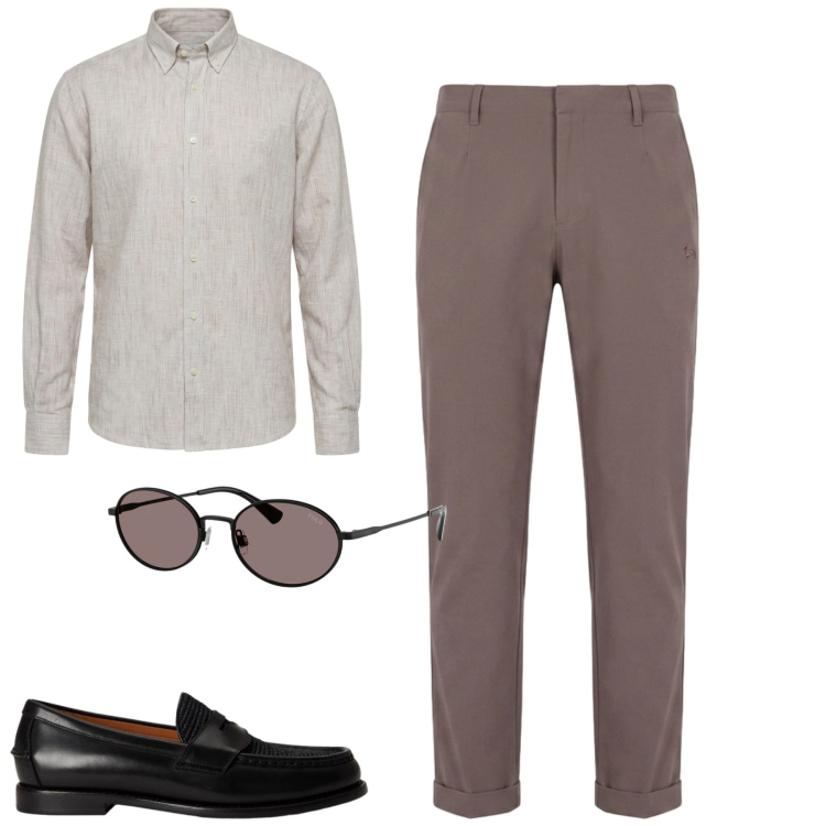 Outfit uomo - City. Stile Urban per Tutti i giorni. Abbinamento con pantaloni, camicie, occhiali da sole, scarpe stringate.