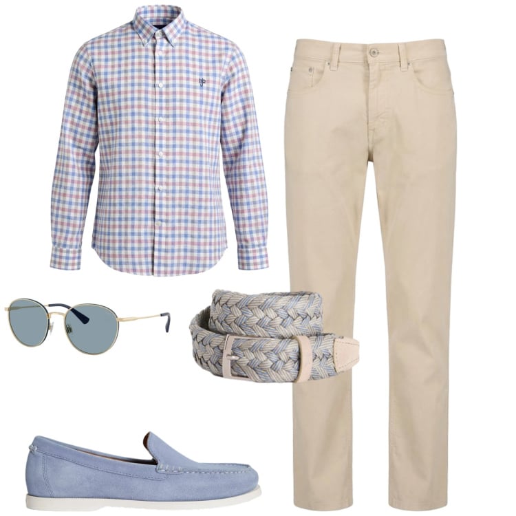 Outfit uomo - Total look #2396511. Stile Urban per Tutti i giorni. Abbinamento con pantaloni, cinture, camicie, scarpe stringate, occhiali da sole.