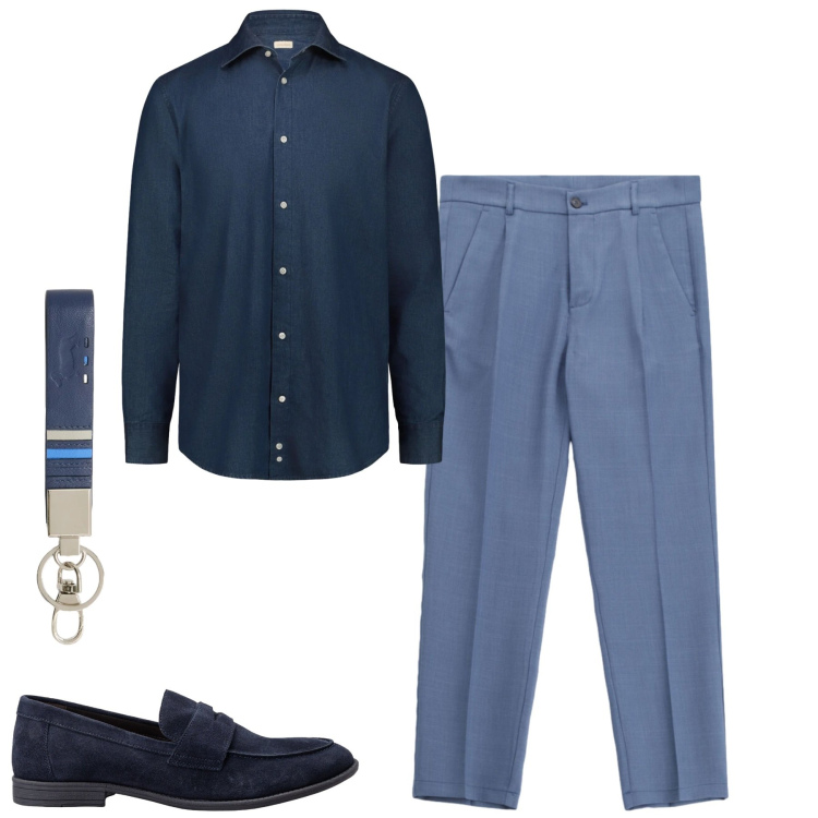 Outfit uomo - City. Stile Urban per Tutti i giorni. Abbinamento con pantaloni, portachiavi, camicie, scarpe stringate.