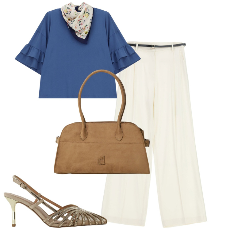 Outfit donna - City. Stile Urban per Tutti i giorni. Abbinamento con pantaloni a palazzo, top, cappotti, décolleté.