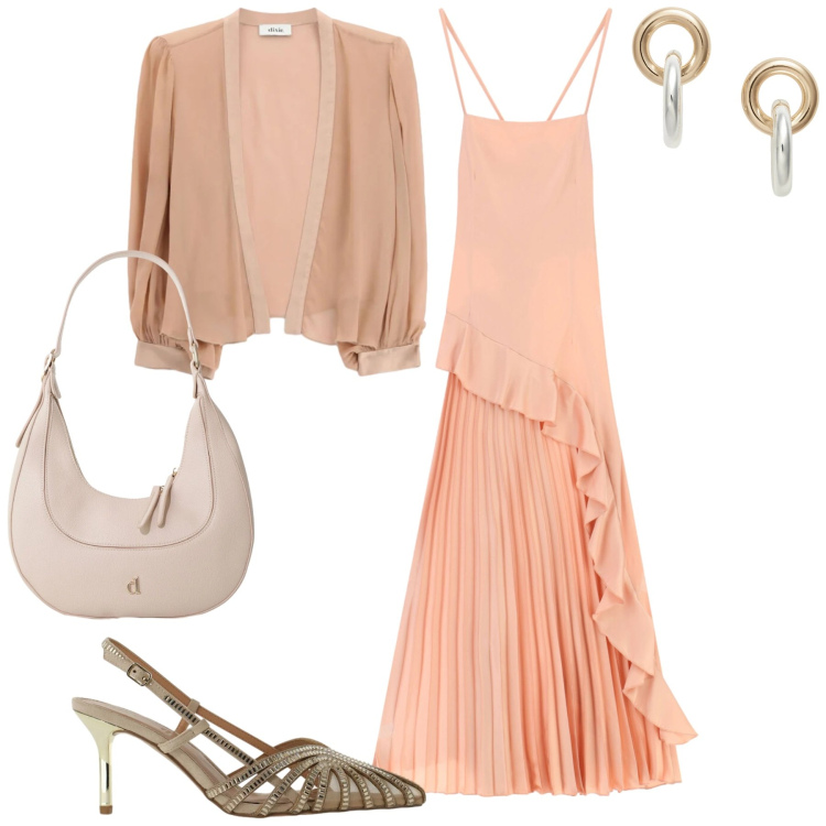 Outfit donna - Cerimonia. Stile Chic per Cerimonia. Abbinamento con décolleté, blazer, borse a tracolla, vestiti lunghi, orecchini.