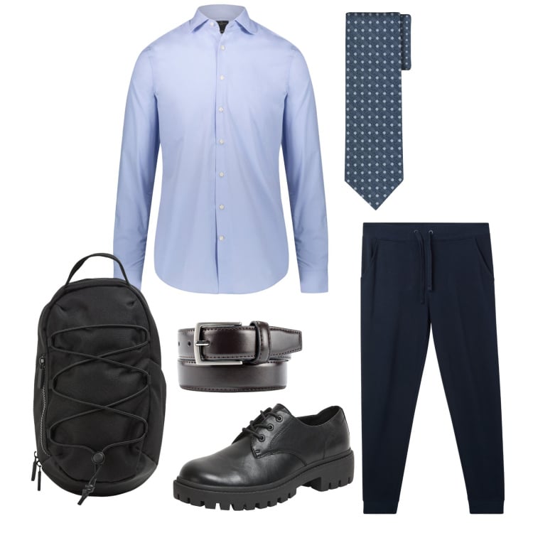 Outfit uomo - Total look #2396534. Stile Urban per Tutti i giorni. Abbinamento con scarpe stringate, pantaloni, borse sportive, camicie, cravatte, cinture.