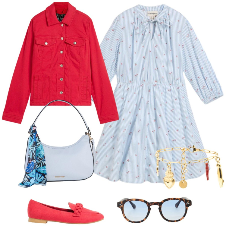 Outfit donna - L’abito preppy. Stile Preppy per Tutti i giorni. Abbinamento con blazer, mocassini, vestiti corti, borse a mano, occhiali da sole, braccialetti.