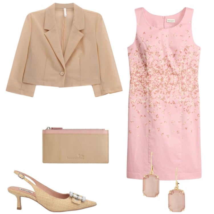 Outfit donna - Cerimonia. Stile Bon Ton per Cerimonia. Abbinamento con décolleté, vestiti a tubino, portafogli, blazer, orecchini.