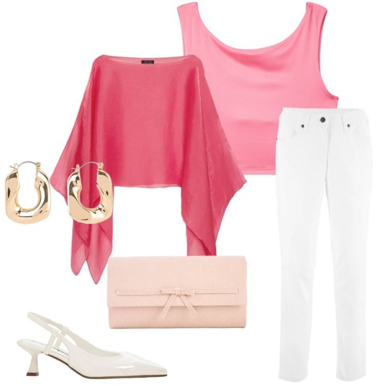 Outfit donna - Total look #2396571. Stile Glamour per Cerimonia. Abbinamento con orecchini, pantaloni, décolleté, pochette, top, blazer.