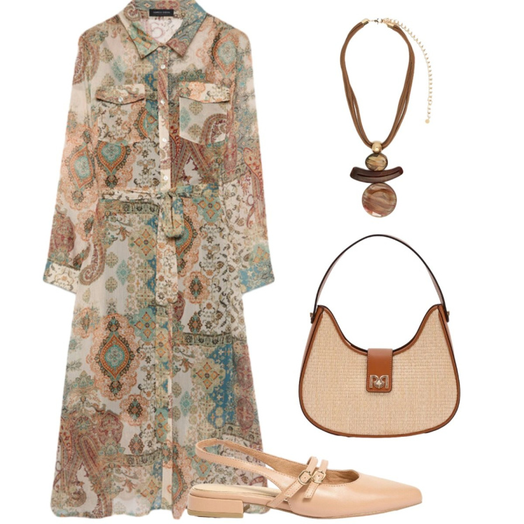 Outfit donna - Total look #2396597. Stile Bon Ton per Tutti i giorni. Abbinamento con ballerine, borse a spalla, ciondoli, vestiti chemisier.
