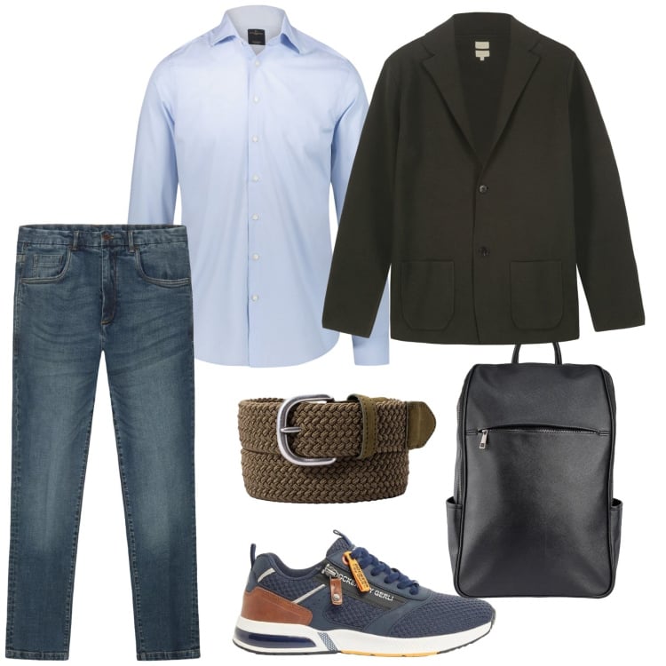 Outfit uomo - Urban. per Tutti i giorni. Abbinamento con sneakers, camicie, jeans, cinture, borse sportive, giacche.