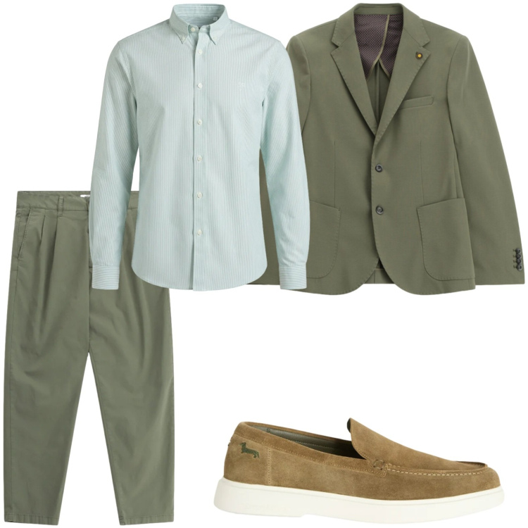 Outfit uomo - Indossare il verde armonioso. Stile Casual per Tutti i giorni. Abbinamento con pantaloni, giacche, camicie, scarpe stringate.