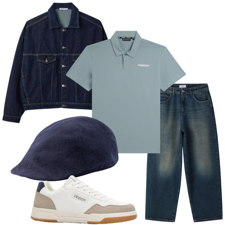 Outfit uomo - Look disinvolto. Stile Casual per Tutti i giorni. Abbinamento con sneakers, cappotti, jeans, polo, cappelli con visiera.