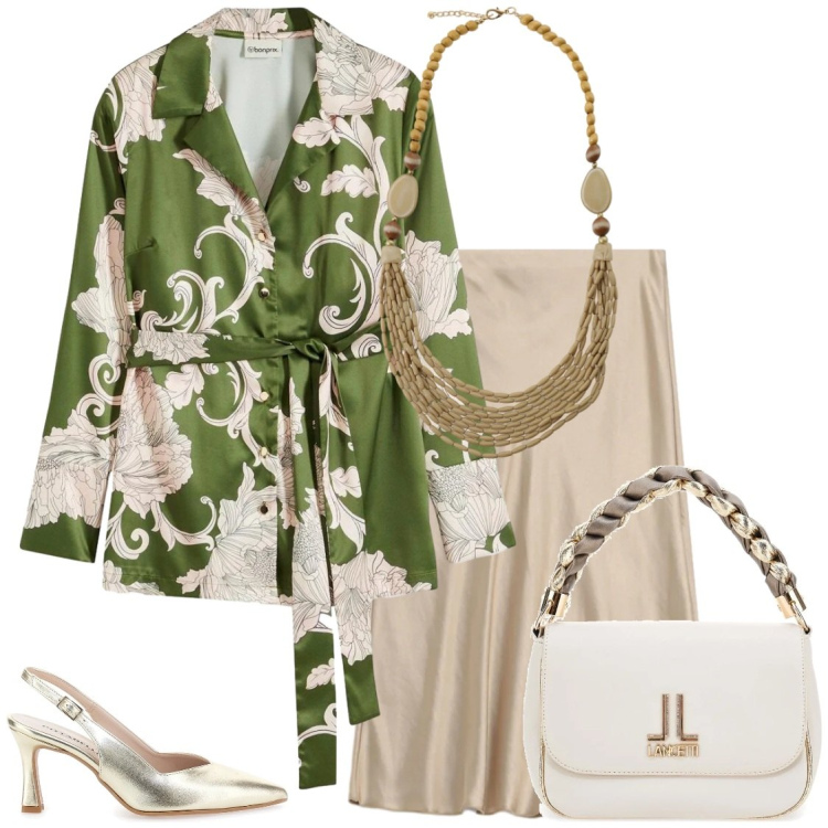 Outfit donna - Fusion. Stile Glamour per Cerimonia. Abbinamento con bluse, collane, gonne, borse a tracolla, décolleté.