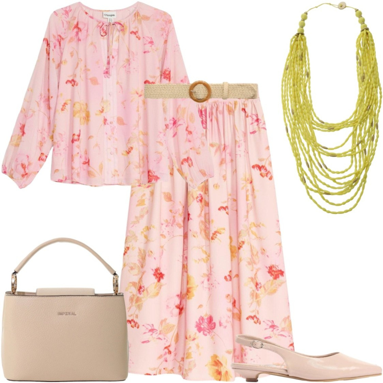 Outfit donna - Cerimonie in agriturismo. Stile Romantica per Cerimonia. Abbinamento con gonne lunghe, bluse, sandali, cinture, collane, borse a secchiello.