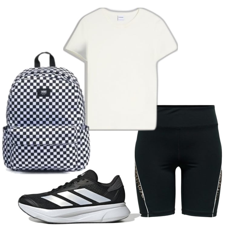 Outfit mujer - Deportes. Estilo Casual para Deporte. Combinación con sneakers, shorts, camiseta, mochilas.