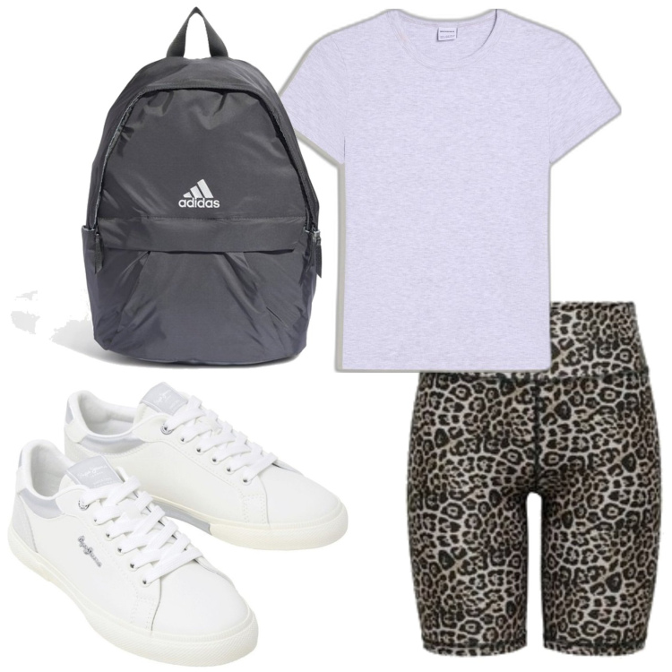 Outfit mujer - Deportes. Estilo Casual para Deporte. Combinación con shorts, sneakers, camiseta, mochilas.