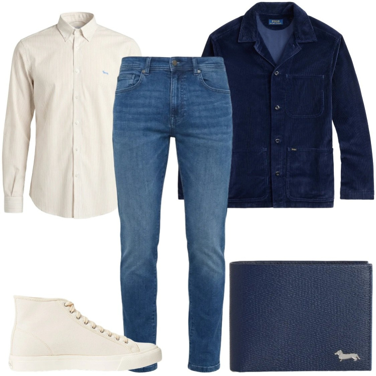 Outfit uomo - FreddaPrimavera#lavoro-freetime. Stile Trendy per Serata speciale. Abbinamento con camicie, portafogli, jeans slim fit, sneakers, giacche.