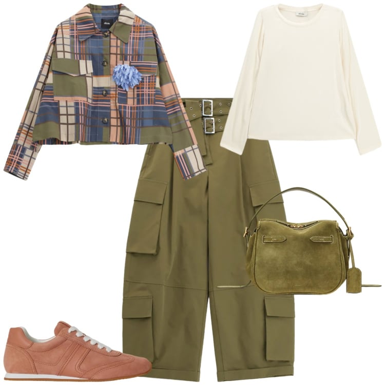 Outfit donna - Urban ogni giorno. Stile Urban per Tutti i giorni. Abbinamento con t-shirt, pantaloni cargo, blazer, borse a mano, sneakers.