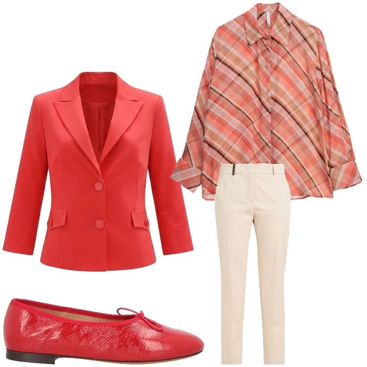 Outfit donna - Rosso professionale. Stile Bon Ton per Ufficio. Abbinamento con pantaloni, ballerine, camicie, blazer.