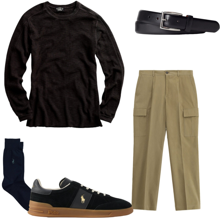 Outfit uomo - Pantaloni cargo. Stile Casual per Tutti i giorni. Abbinamento con pantaloni cargo, maglieria, calzini, cinture, sneakers.