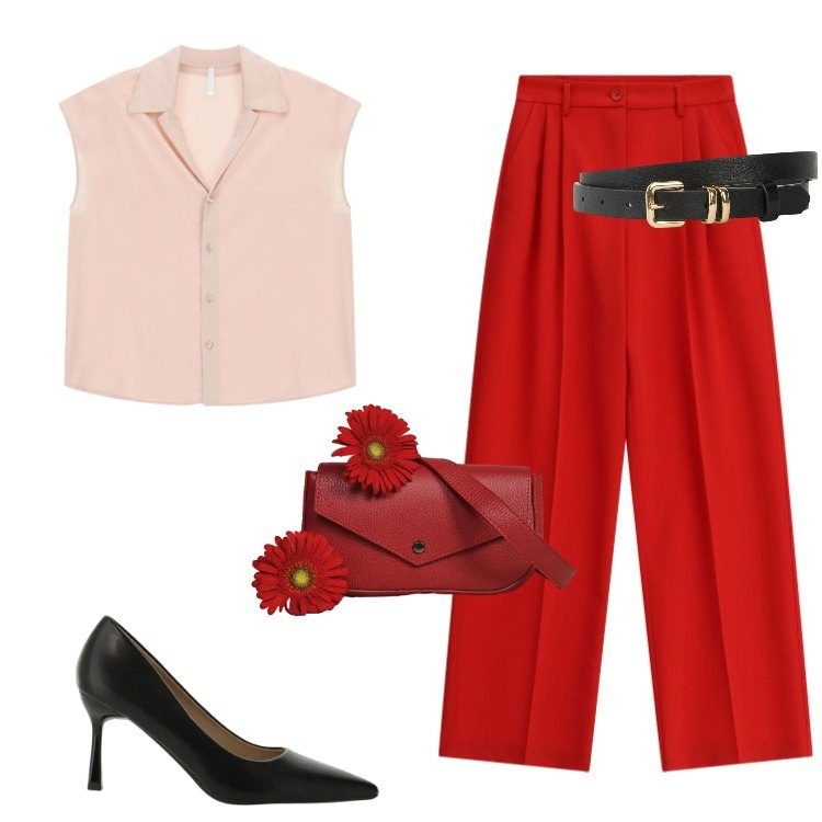 Outfit donna - Total look #2396649. Stile Boho per Tutti i giorni. Abbinamento con cinture, pantaloni a palazzo, décolleté, camicie a manica corta, borse a tracolla.